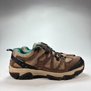 Bearpaw Low Hiking Trail Boots Shoe Brown Turquoise Leather Trim Womens Size 8